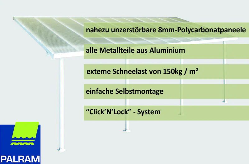 Palram Canopia Feria Terrassenüberdachung weiß 730x295x260-305 in cm (LxBxH)