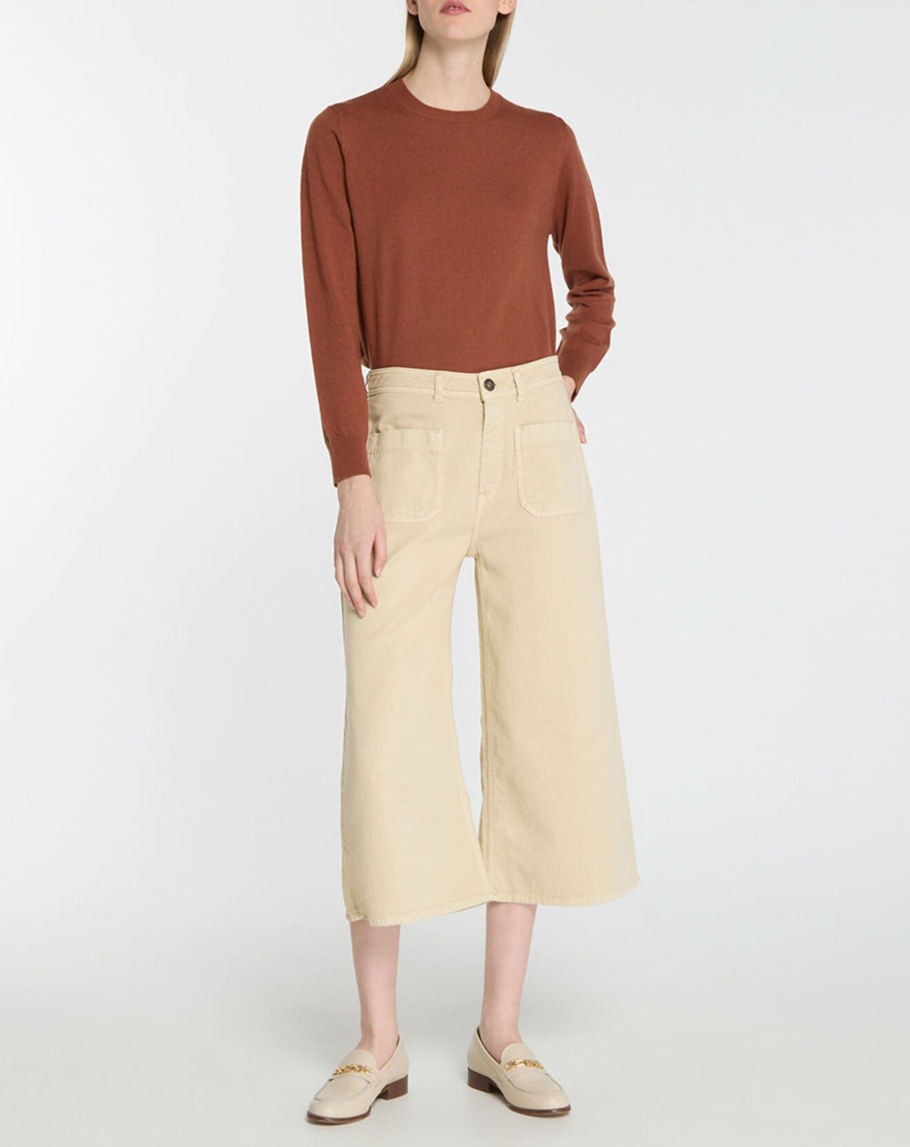Galeries Lafayette Jean style jupe culotte en Coton Regan Dumbo écru