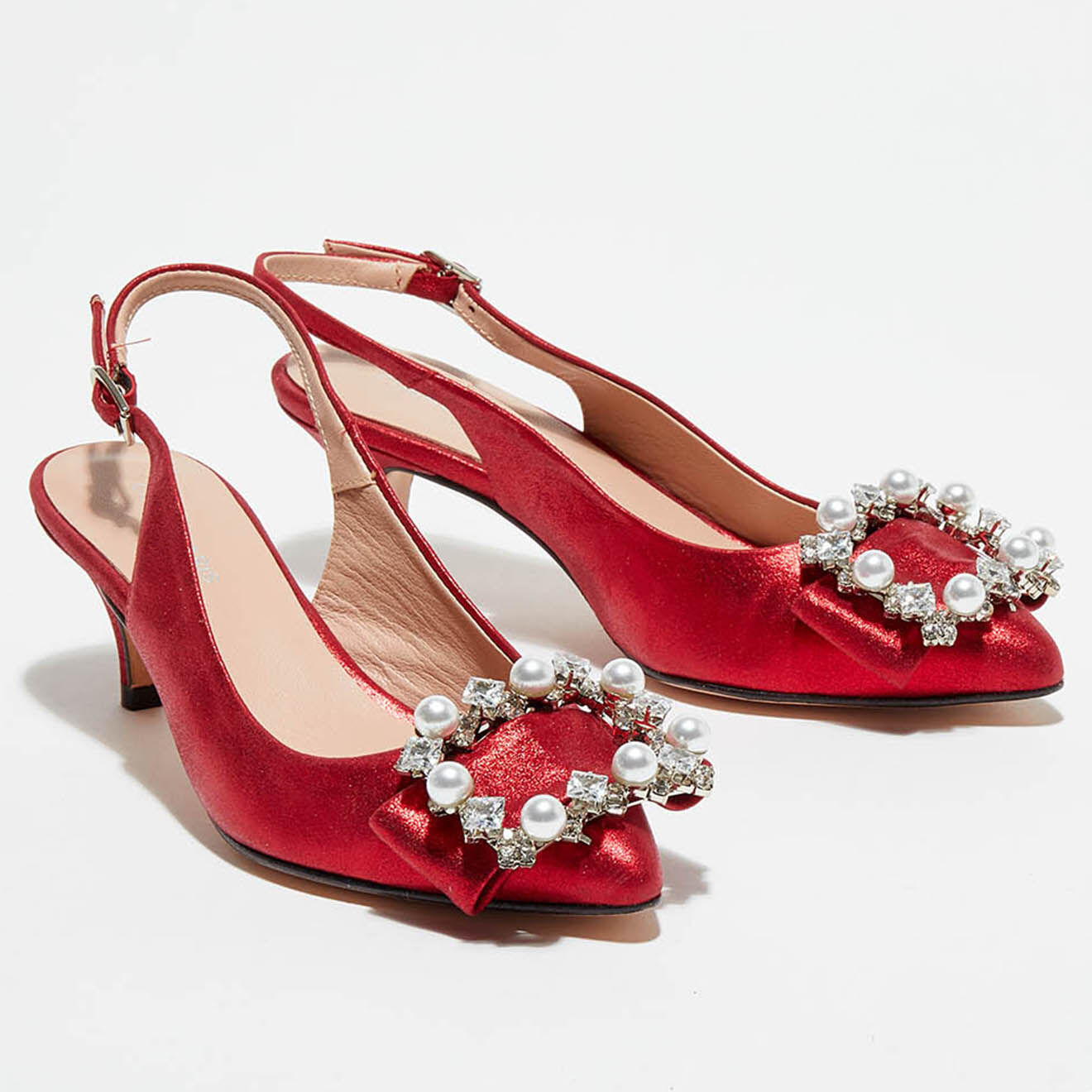 Cosmoparis Slingbacks en Cuir métallisé  Milia rouges - Talon 6 cm