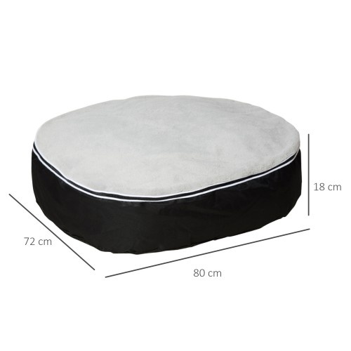 Cama para animais de estimação em cinza e preto.