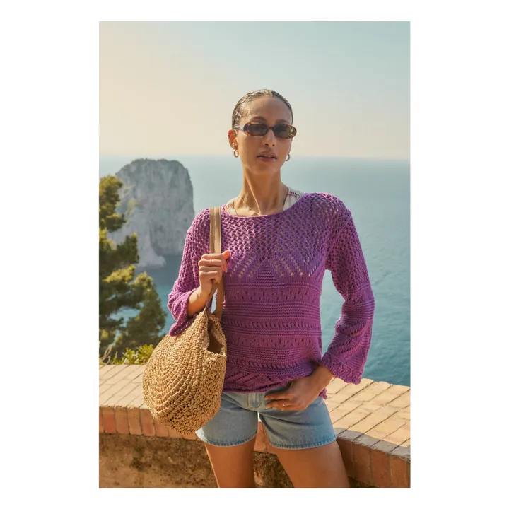 Alma Deia Pull Maille Crochet en Coton | Violet