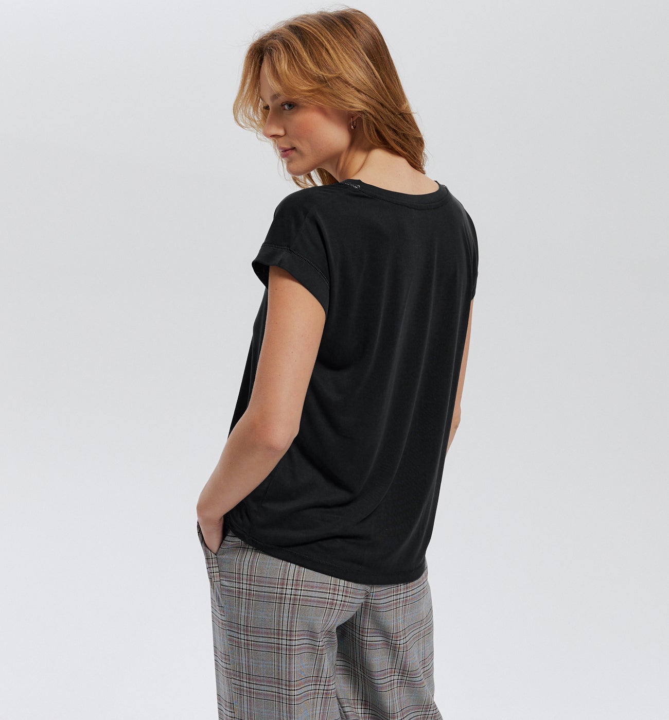 T-shirt col V Femme - Noir