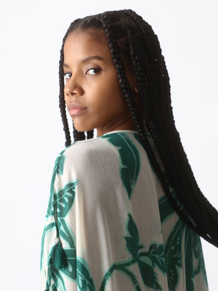 Caftan com franjas - Verde claro