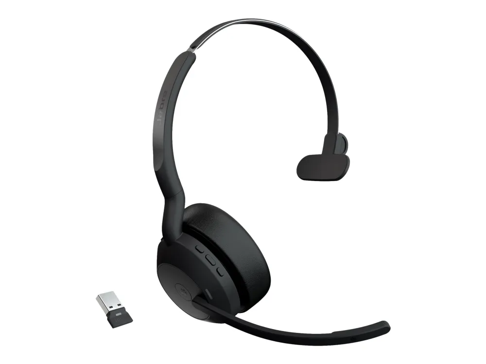 Jabra Evolve2 55 MS Mono - Headset - på øret - Bluetooth - trådløs - aktiv støjfjerning - USB-A via Bluetooth adapter - sort - Zoom Certified, Cisco Webex Certified, Tencent Meeting Certified, Alcatel-Lucent Certified, Avaya Certified, Unify Certifie