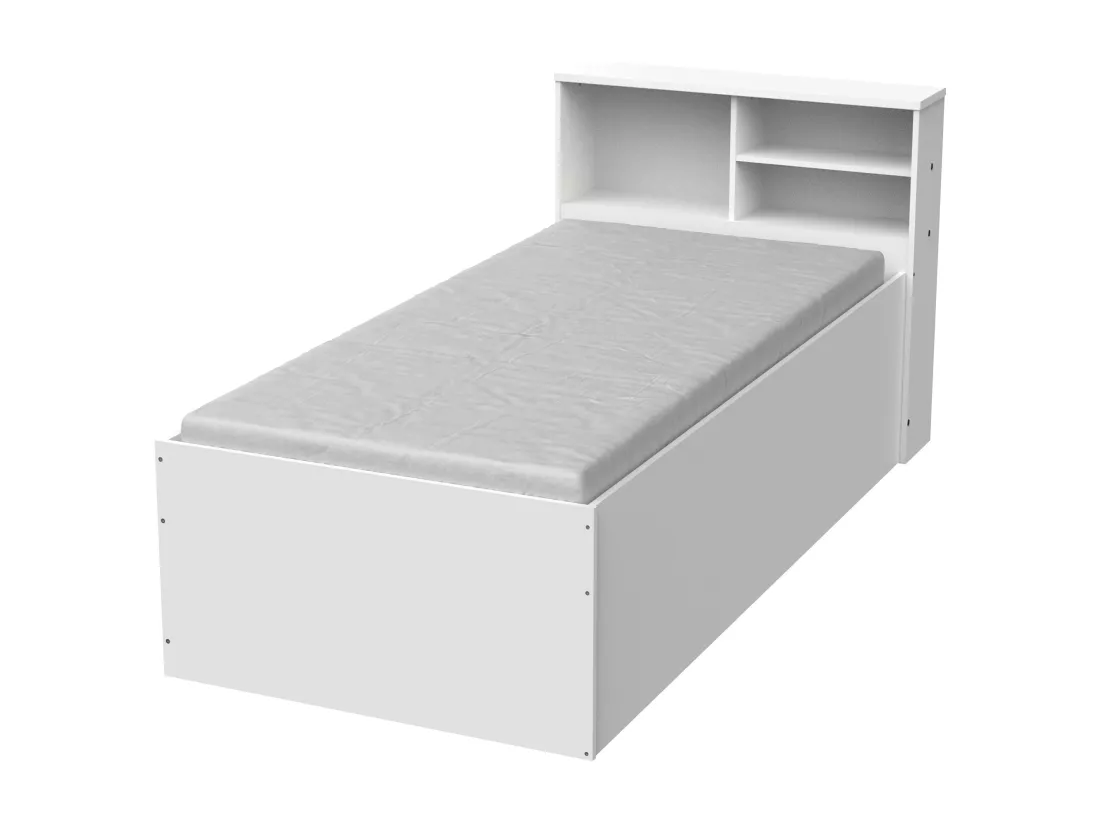 Lit 90 x 190 cm avec tiroirs et rangements - Coloris : Blanc + Sommier - BORIS II