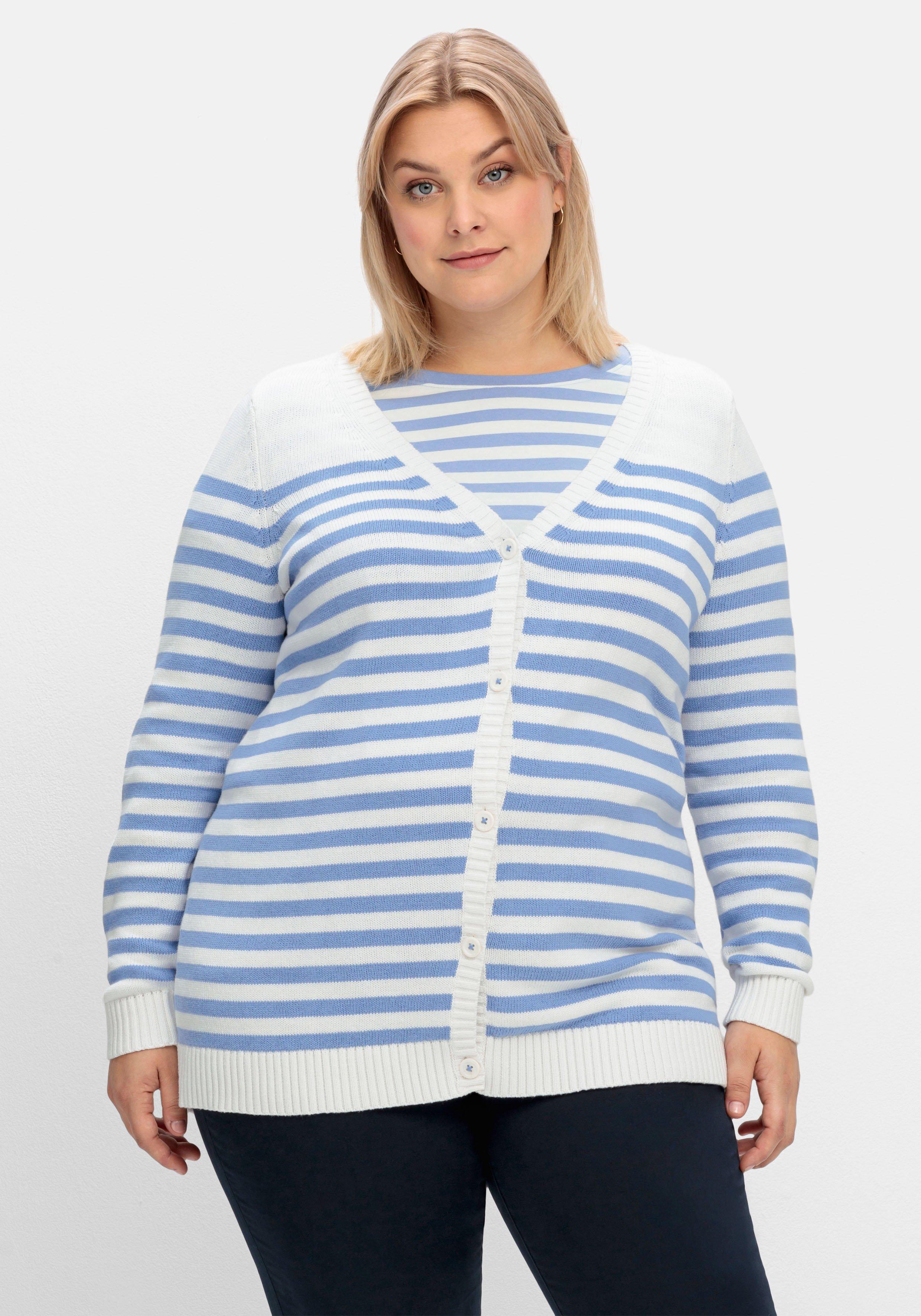 Geringelte Strickjacke mit Knopfleiste