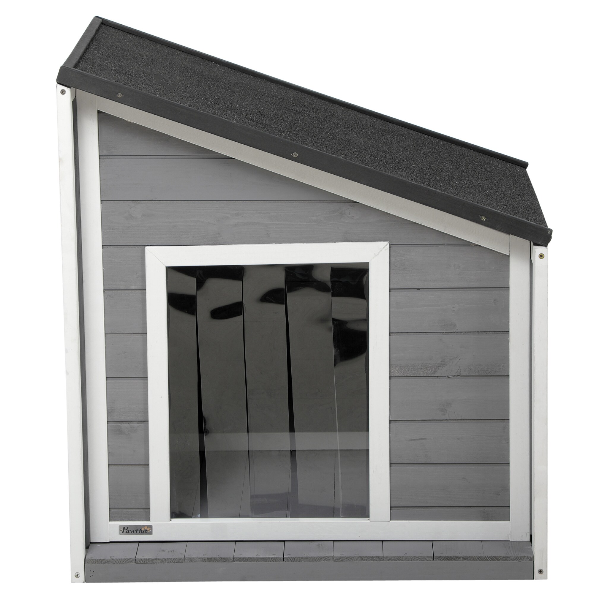 PawHut Hundehütte mit zu öffnendem Schrägasphaltdach grau, weiß 71L x 58B x 53-77H cm