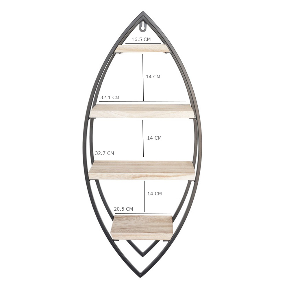 Etagère murale ovale avec 4 étagères en bois - 36x80cm