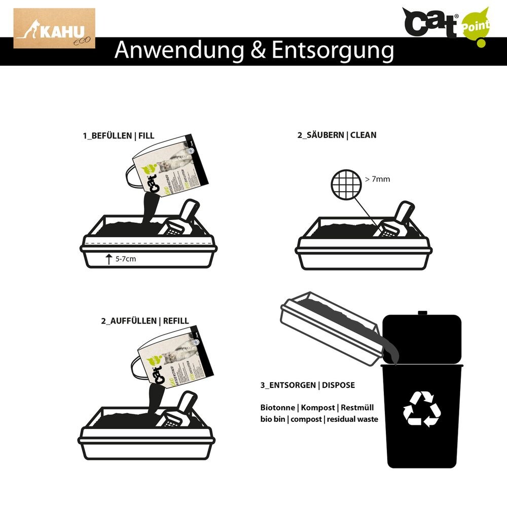 KAHU® ECO 100% natürliches Katzenstreu • Klumpstreu • Naturstreu • Bio Holz Granulat Streu • 100% kompostierbar und biologisch abbaubar • Hergestellt in Europa