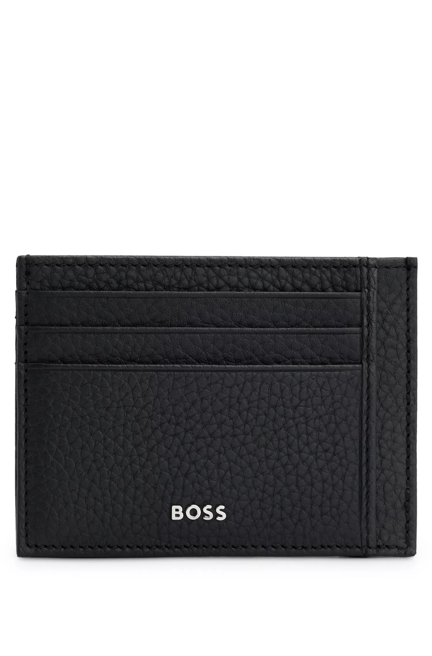 Porta-cartões BOSS em couro italiano preto com logotipo impresso.