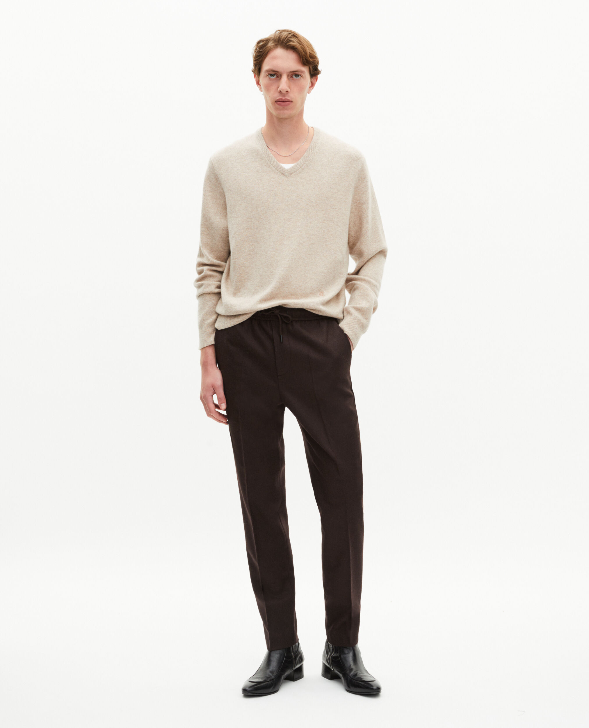 Pantalon droit en laine marron