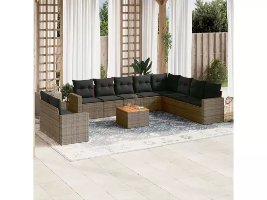 Salon de jardin 11 pièces avec coussins gris résine tressée