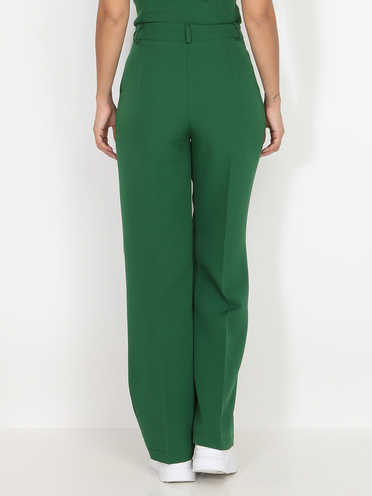 Pantalon de costume large à plis- Vert