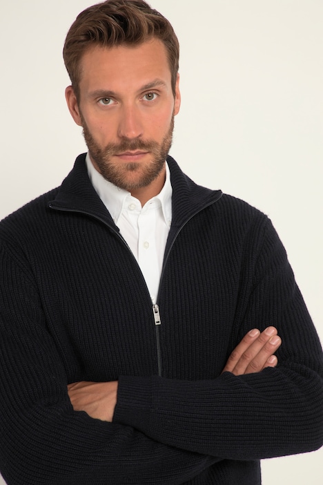 Strickjacke, Wollmix, Patentstrick, Stehkragen, Zipper