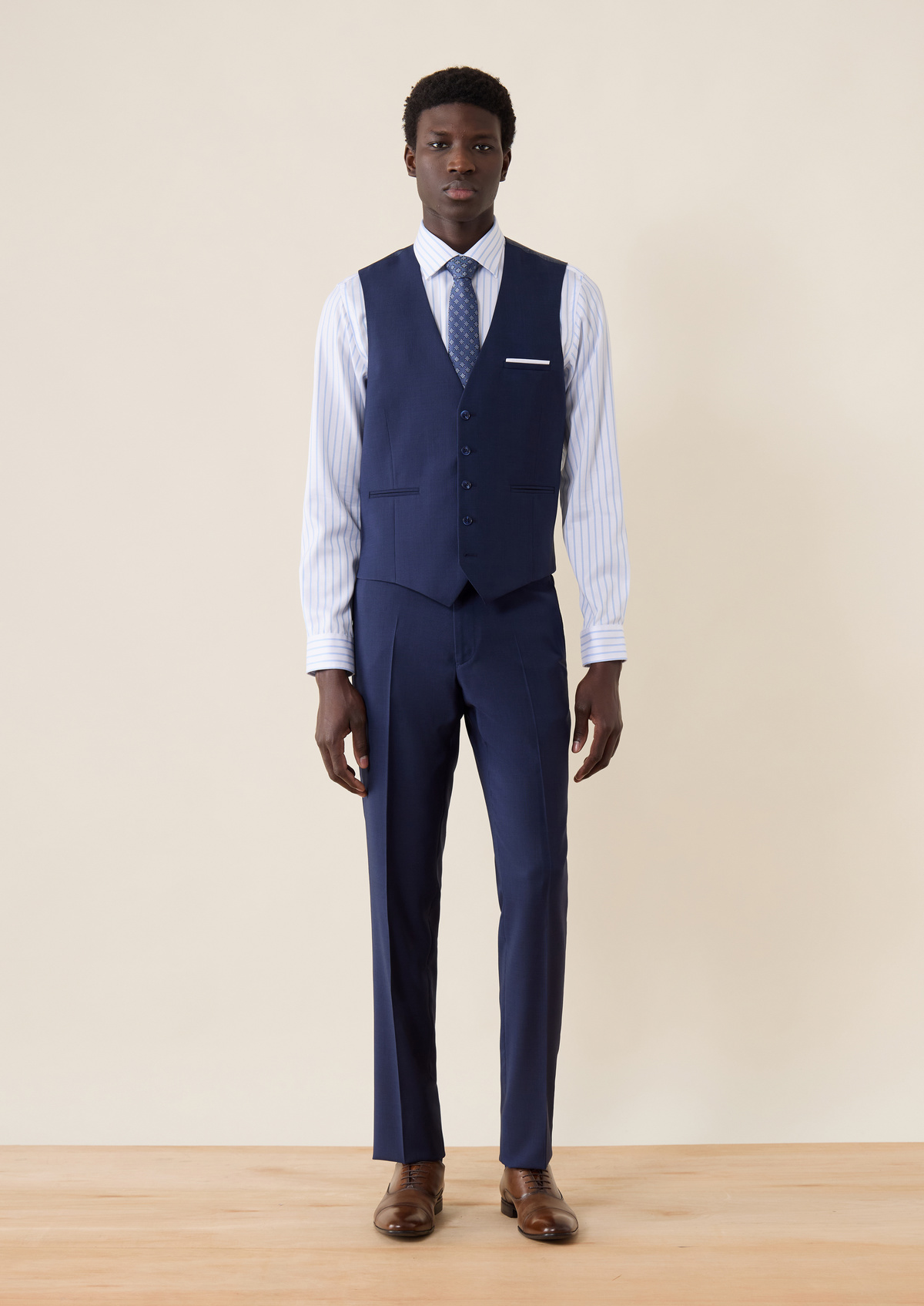 Pantalon coordonnable Regular en laine bleu marine Prince de Galles