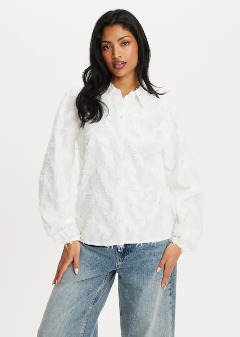 Blouse met franjes off-white (WIT.O)