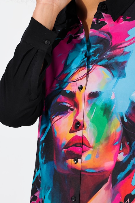 Bluse, Straight Fit, Vorderseite Frauengesichts-Print