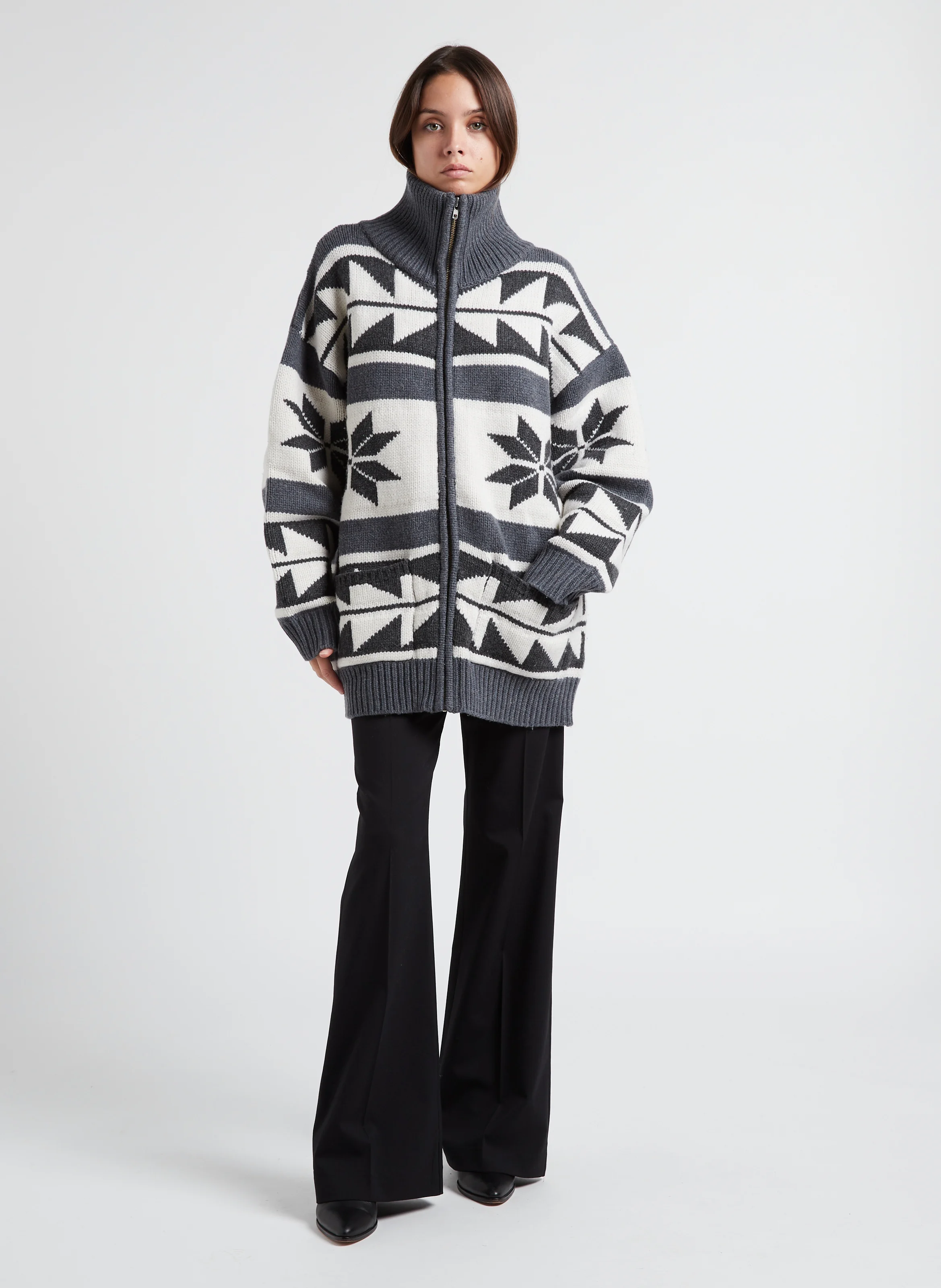 SNOW - Gilet col montant imprimé en laine| Gris