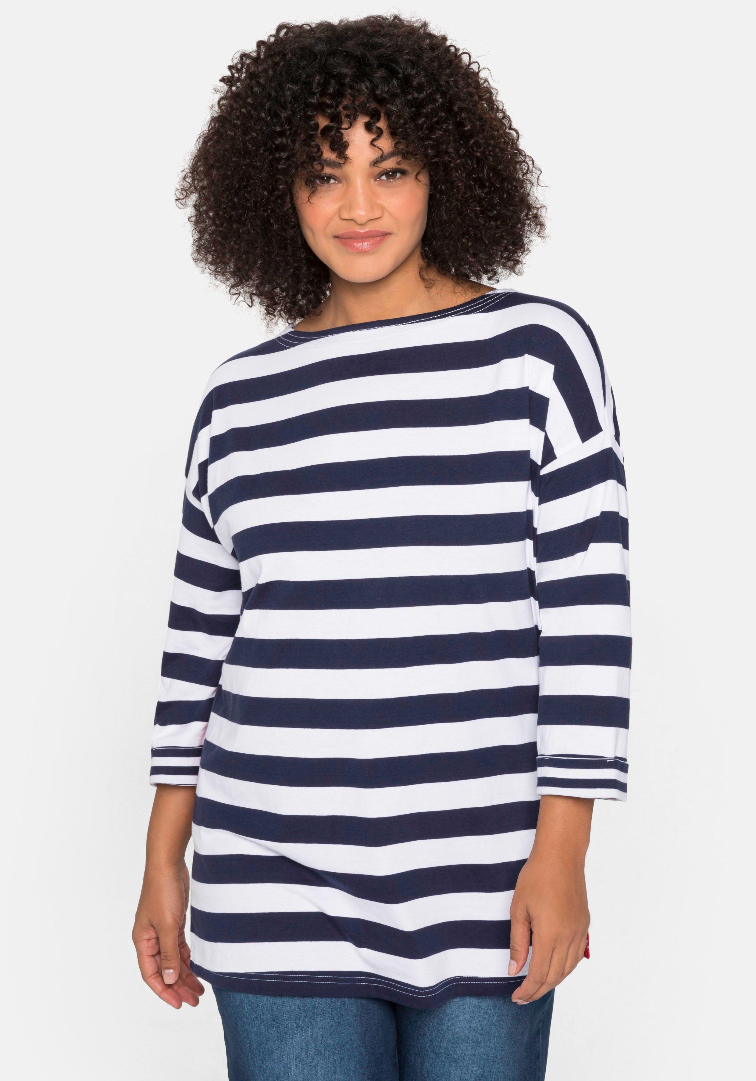 3/4-Arm-Shirt mit Ringeln und U-Boot-Ausschnitt