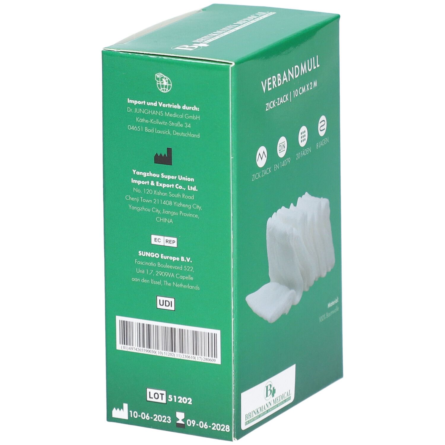 Verbandmull zickzack gelegt 10 cm x 2 m