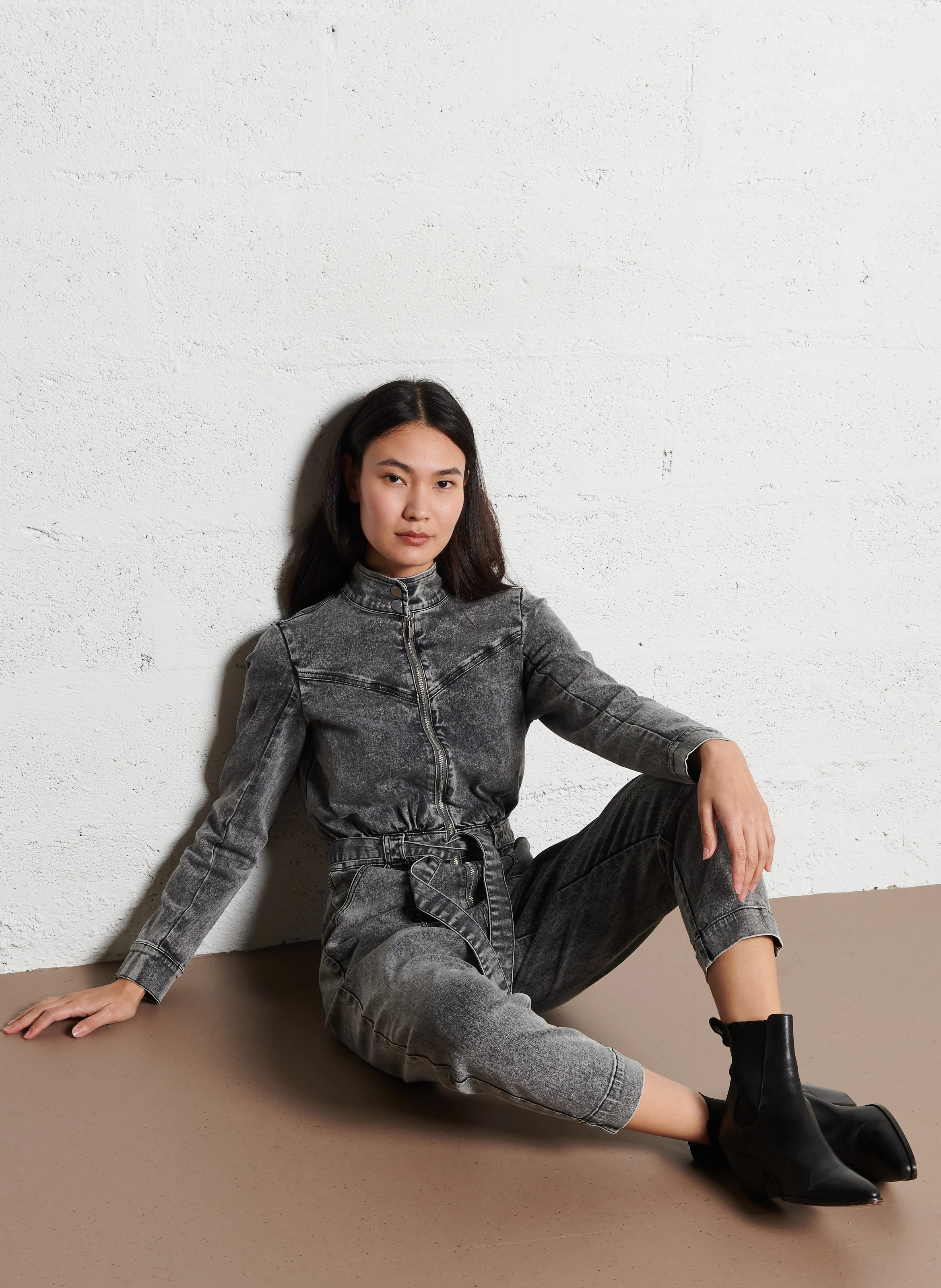 Combinaison col montant en jean | Gris