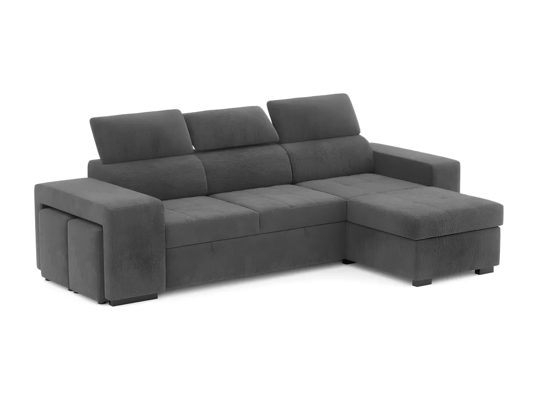 Canapé méridienne 3 places réversible en polyester gris foncé