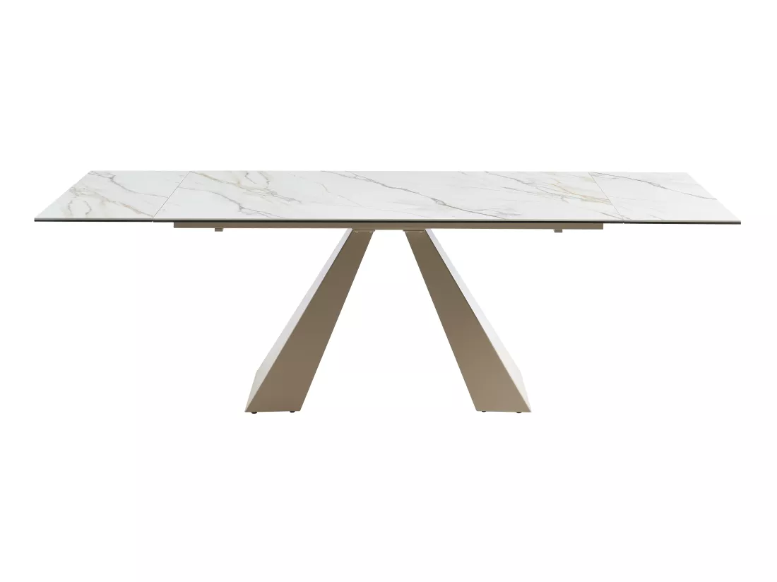 Table à manger extensible 6 à 10 personnes en verre trempé, céramique et métal - Effet marbre blanc et beige - LOZIPA de Maison Céphy