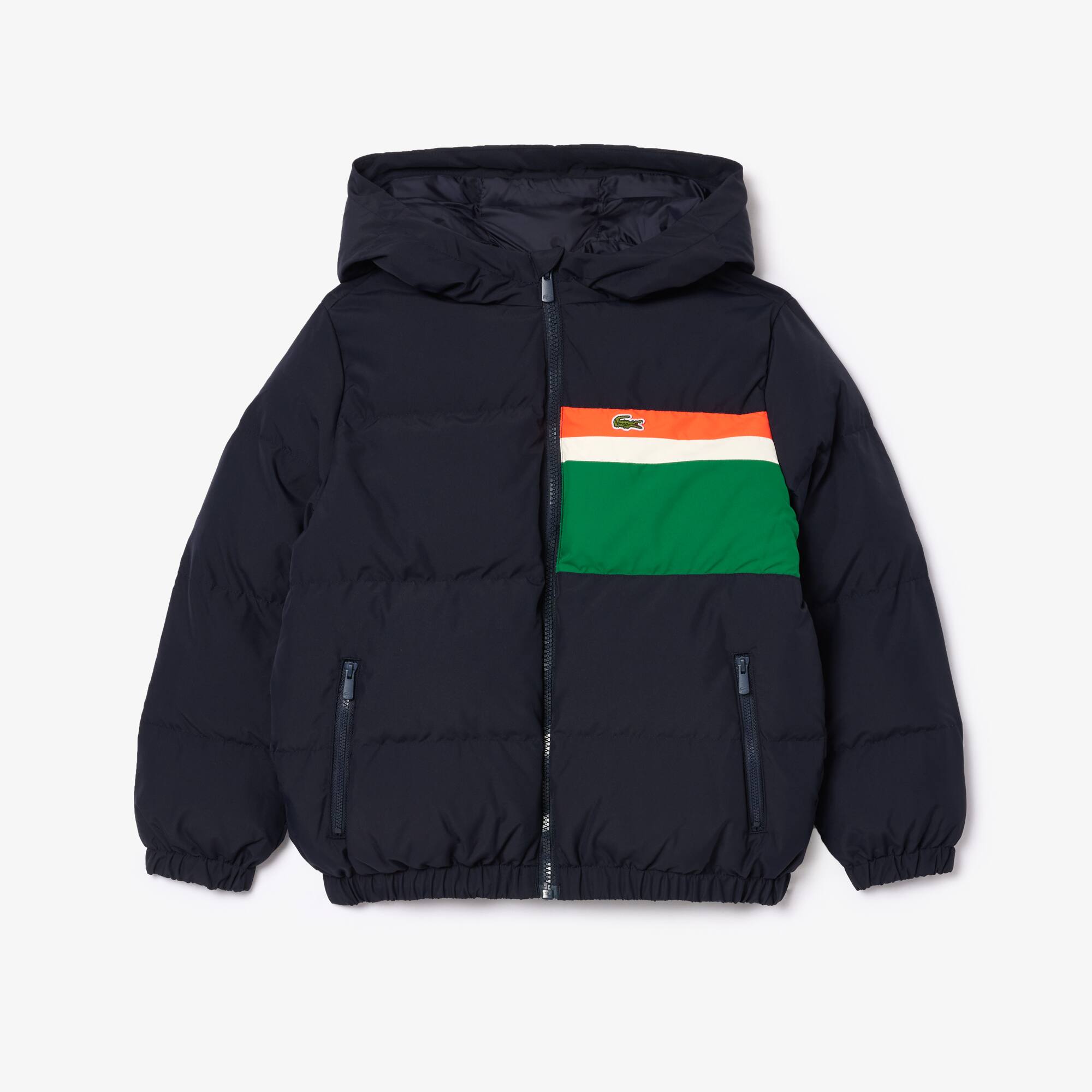 Kapuzen-Pufferjacke mit Kontraststreifen Jacken & Mäntel - Blau - Lacoste - Kinder