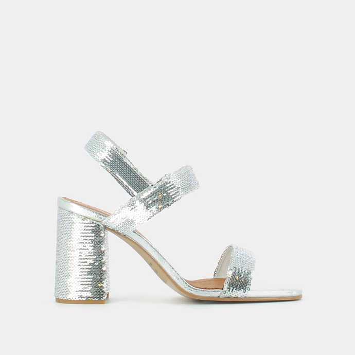 Sandales à talons hauts et brides  en sequins argent