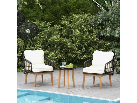 Ensemble de Meubles 3 Pièces de Patio en Rotin et fibre naturelle Charge 180KG, Salon de Jardin 2 Fauteuils Table Basse en Verre Trempé avec Coussins Lavables Accoudoirs pour Jardin Balcon