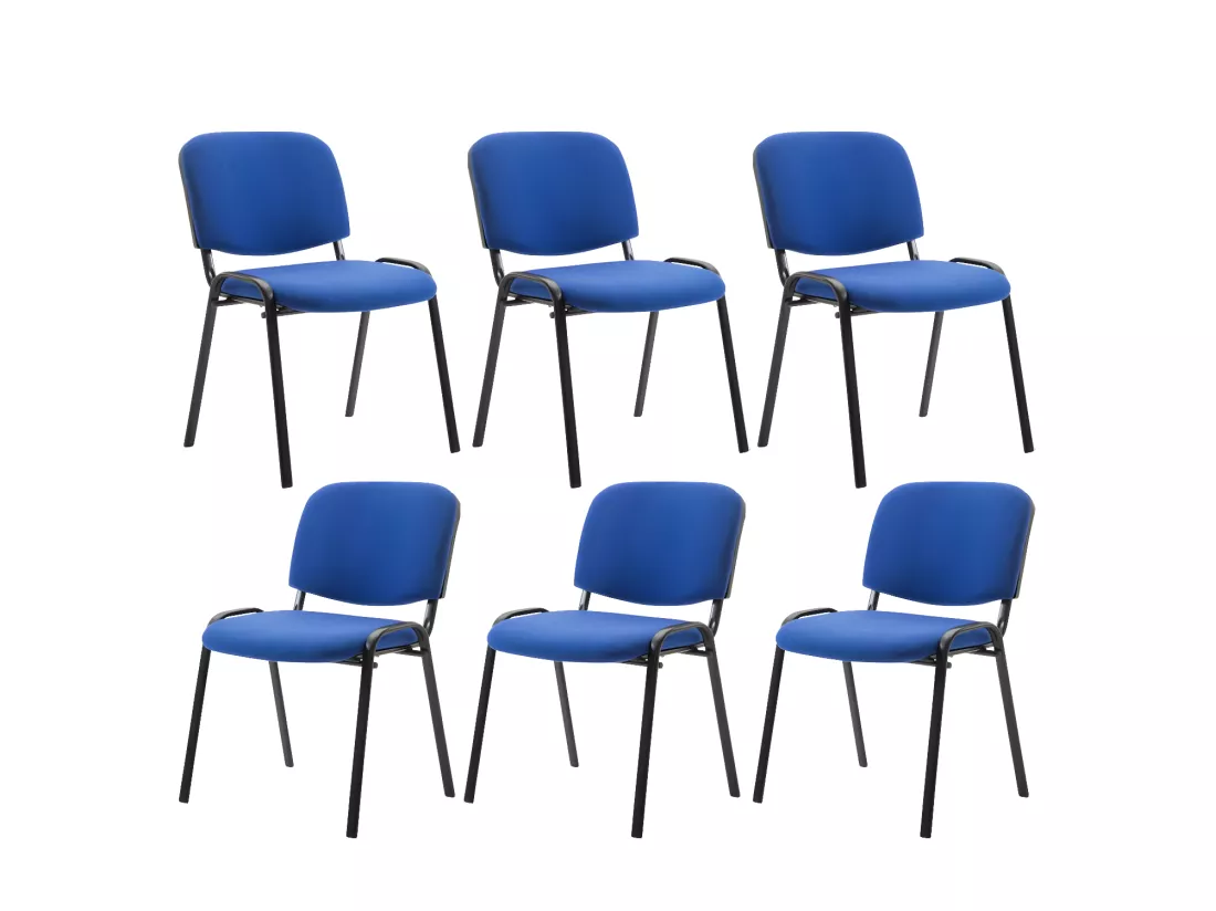 Lot de 6 Chaise de salle à manger - Tissu & Métal noir mat - Bleu - Ken