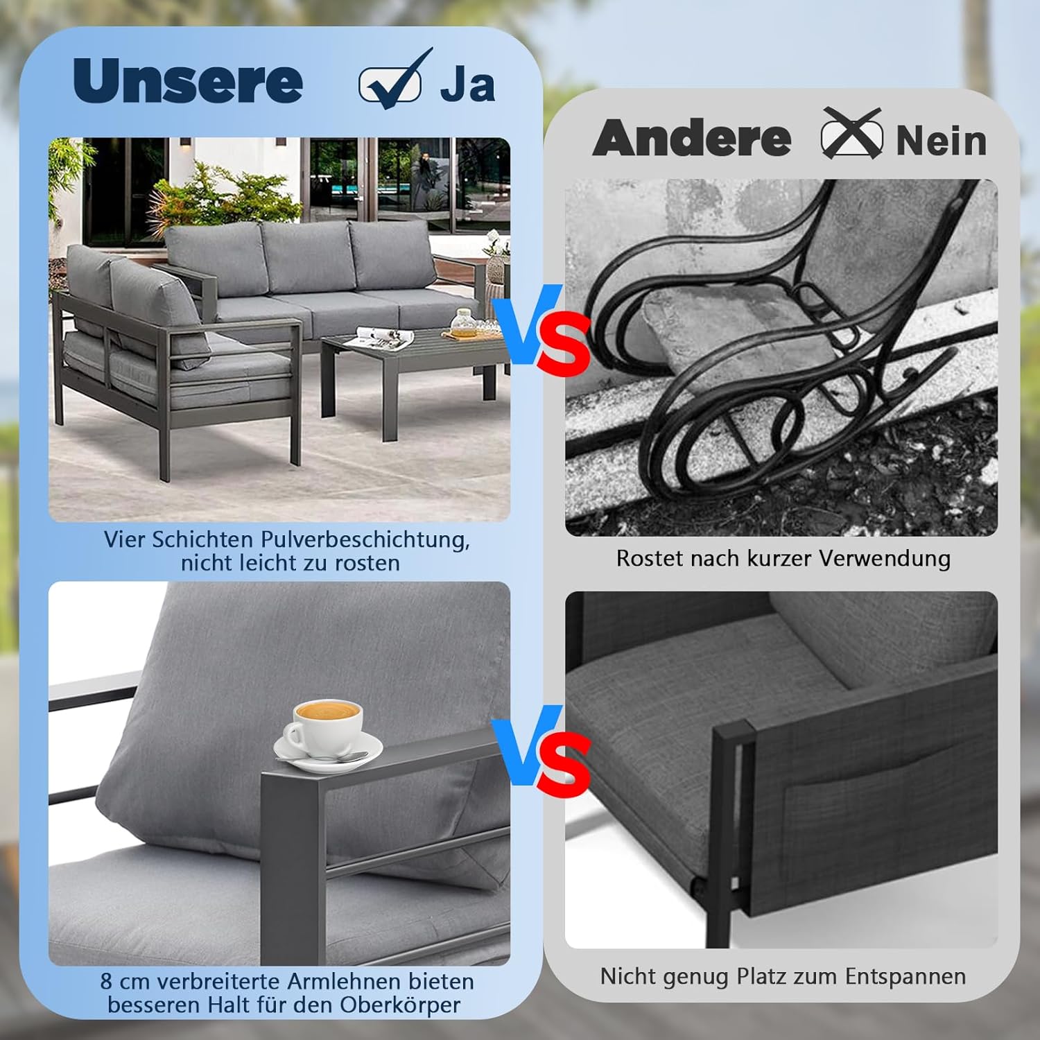 Atenza Gartensofa 2 Sitzer, Moderne Garten Lounge aus Aluminium, Wetterfest & Robust, Gartenmöbel für Balkon & Terrasse, inkl. Sitz- und Rückenkissen, 128x65x66 cm