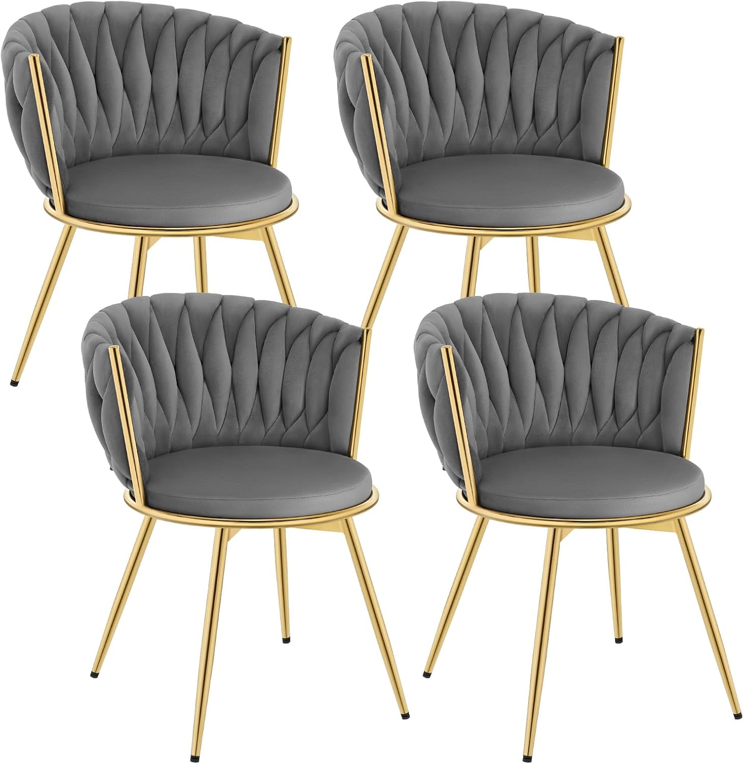 WOLTU Esszimmerstühle 4er Set, Küchenstuhl, Wohnzimmerstuhl, mit Metallrahmen, ergonomisch, 360° drehbar, für Küche Wohnzimmer Balkon, Samtsitz, Dunkelgrau, EZS84dgr-4