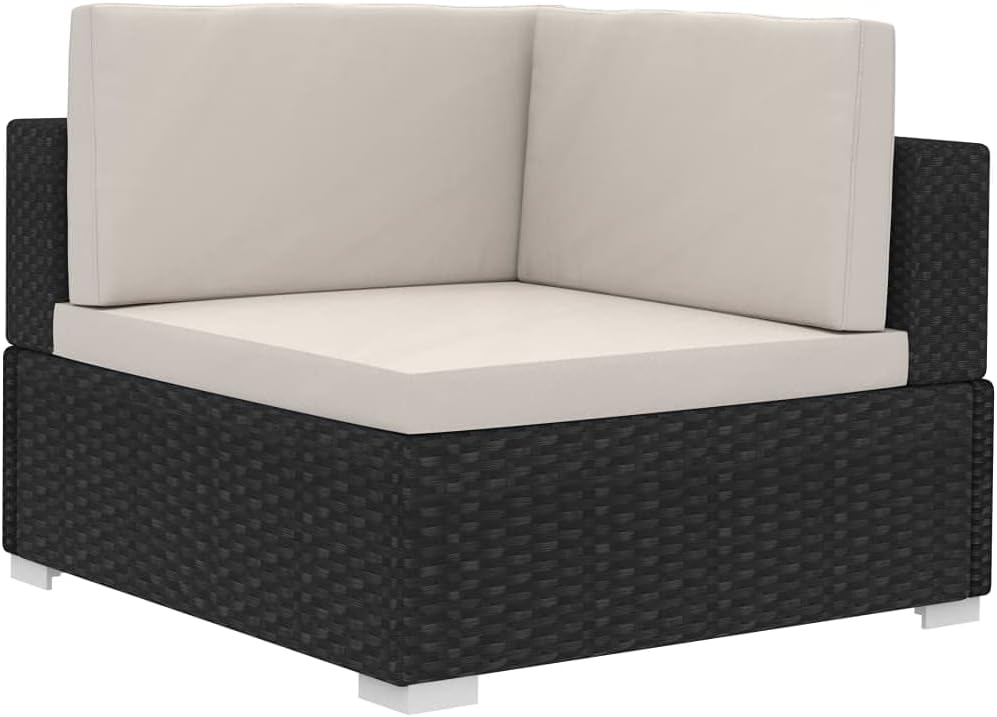 Ecksofa Set 2-teilig mit Kissen, Robustes PE-Rattan, Schwarz, Modular, Garten Lounge Set, Wetterfest, Außenbereich, Balkonmöbel, Patio Möbel
