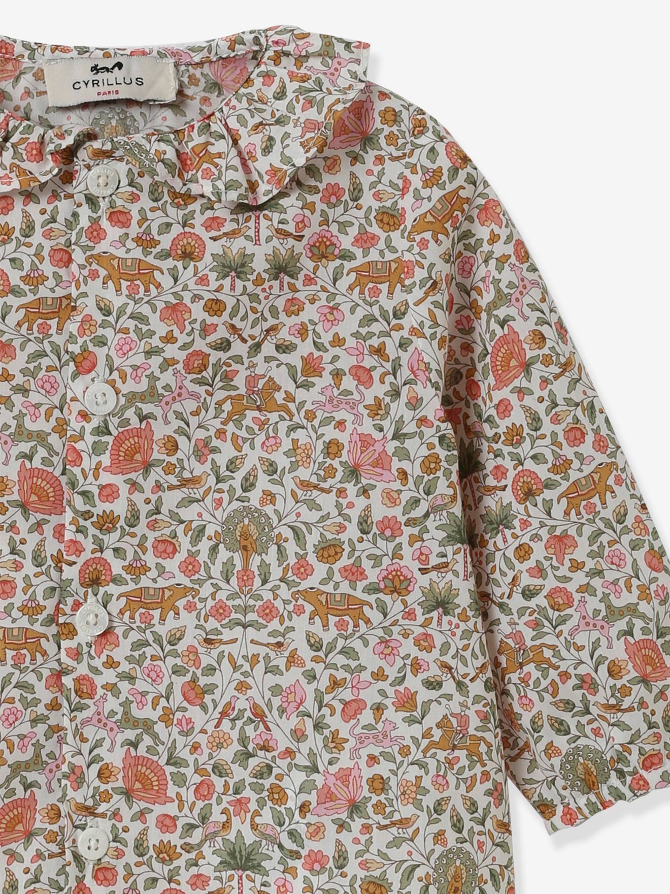 Blusa infantil CYRILLUS Liberty® com estampa verde.
