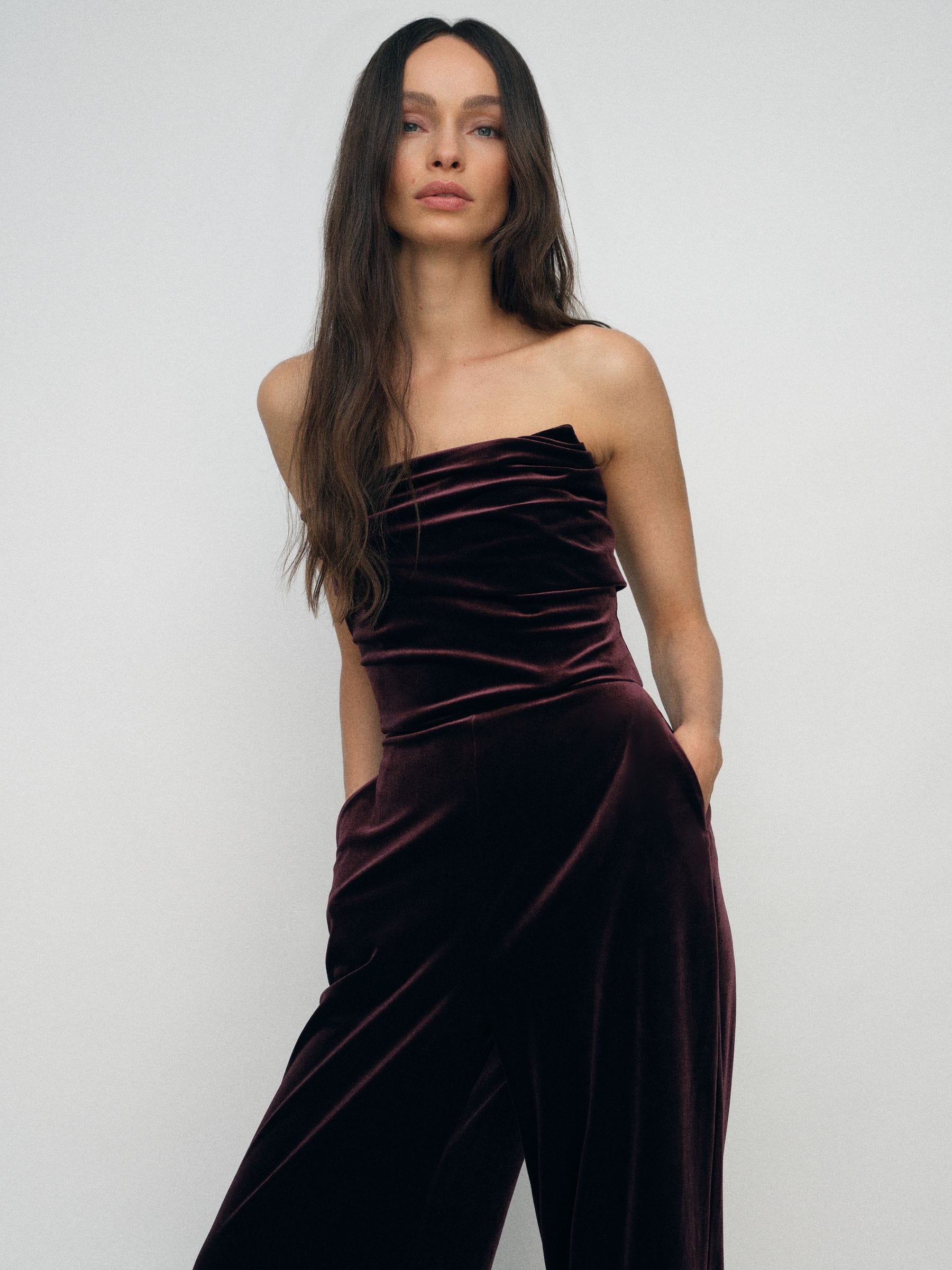 Reiss Andria Velvet Drape Strapless Jumpsuit
