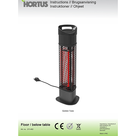 HORTUS terrassevarmer, 1200W - sort