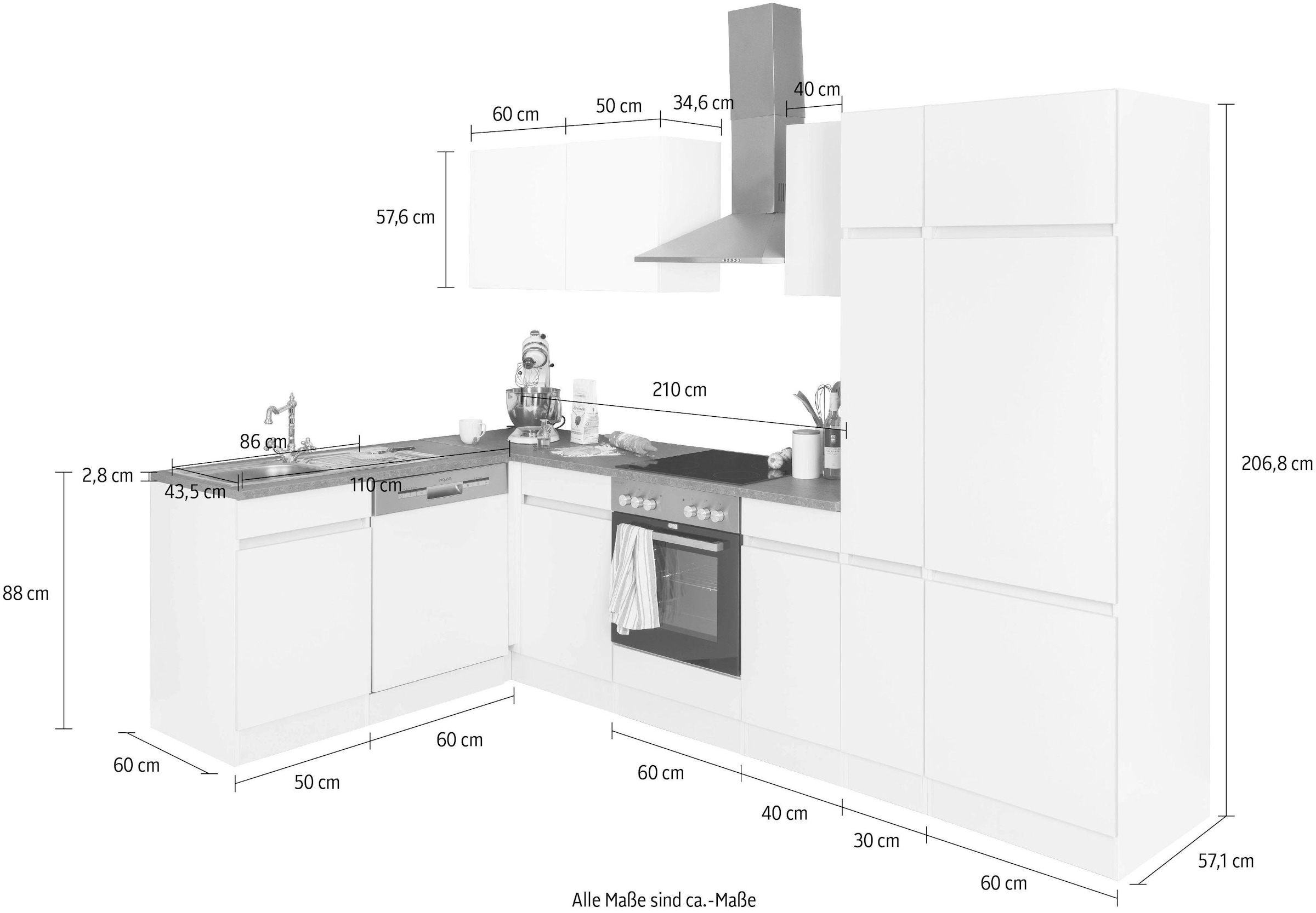OPTIFIT Winkelküche »Roth« Stellmasse 300x175 cm, wahlweise mit E-Geräten, mit Apothekerschrank