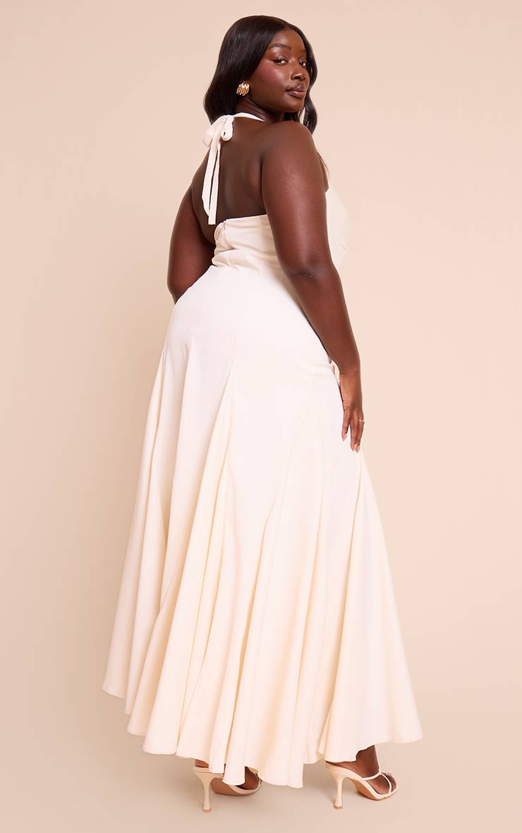 Crème Robe Longue Grande Taille Tissée À Encolure Américaine Avec Détail Froncé Au Buste