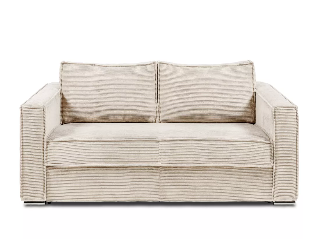 Canapé 3 places convertible express en velours côtelé beige - Couchage 140 cm - Matelas 18 cm LORETO