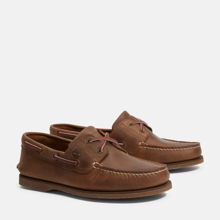 Chaussures bateau classique en cuir pour homme en marron foncé