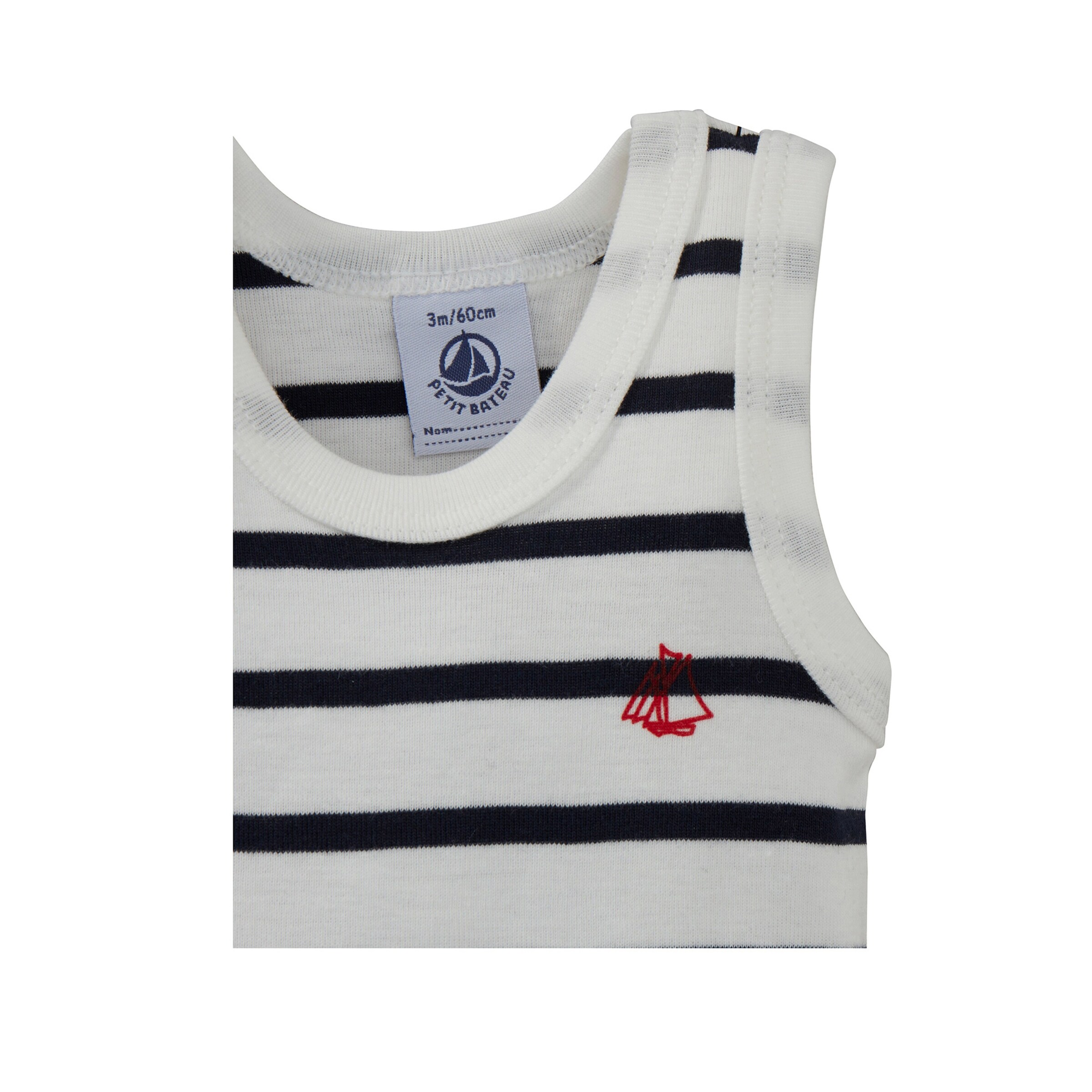 Petit Bateau 3er-Pack Bodys ohne Arm Uni Ringel Streifen