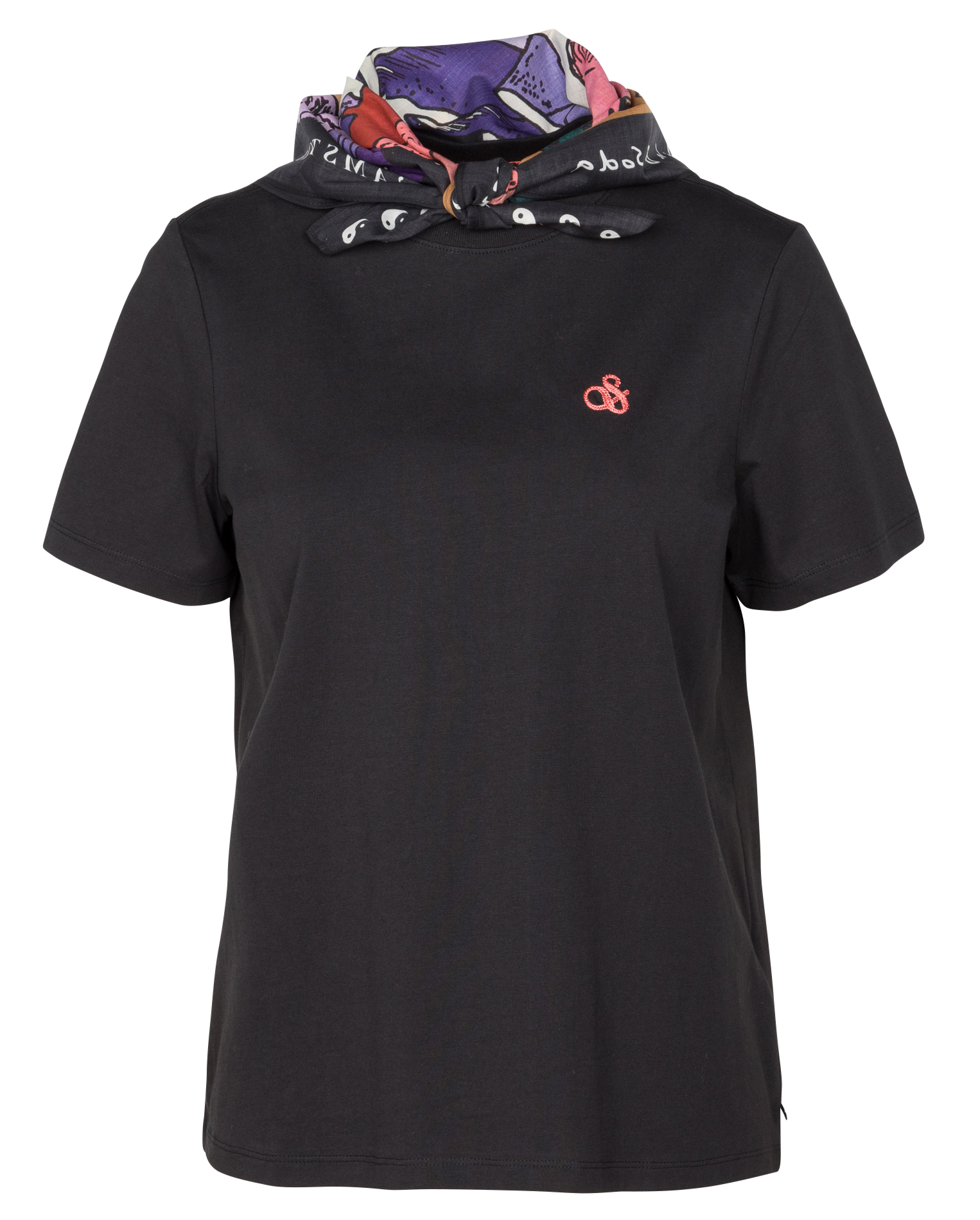 Tee-shirt col foulard imprimé en coton bio| Noir
