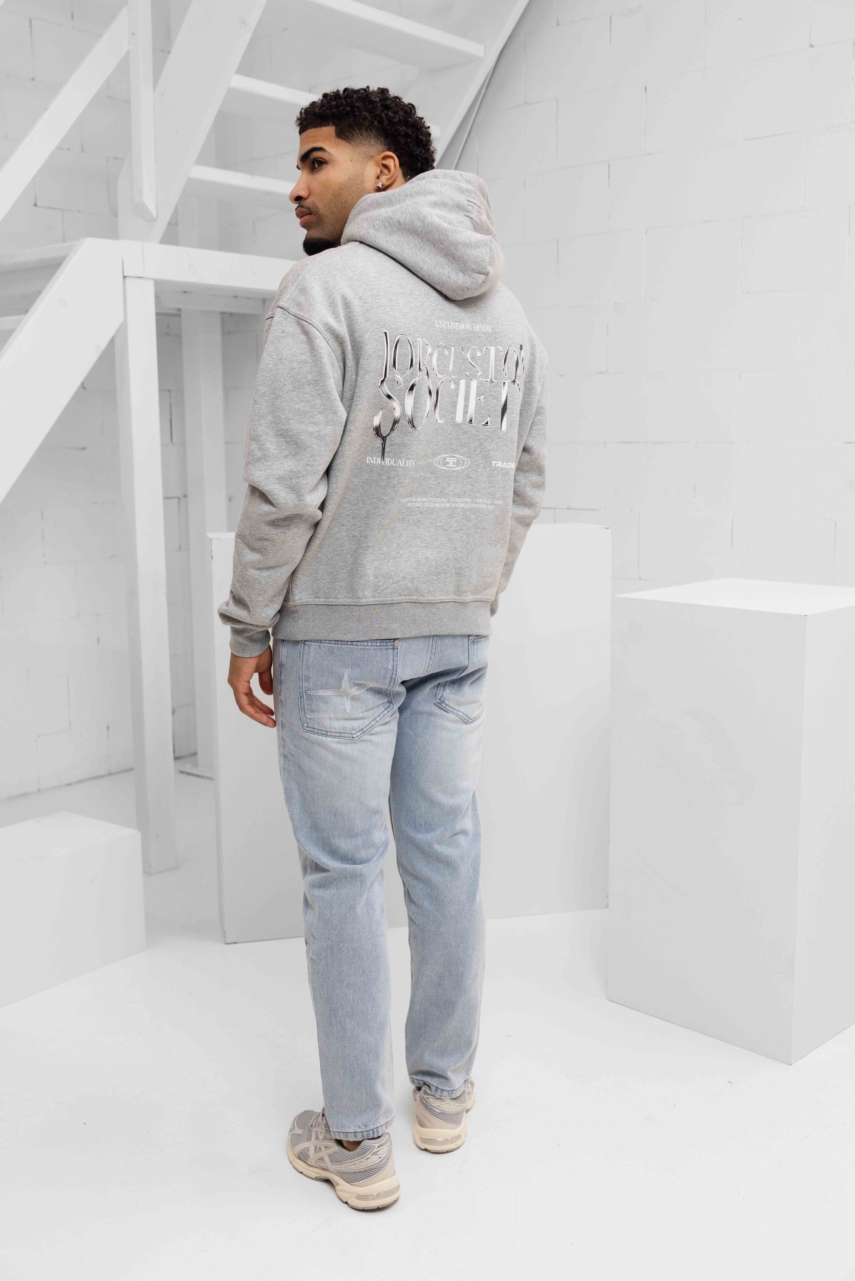 Jorcustom Fleece Uncommon Minds Oversized Hoodie Heren Grijs
