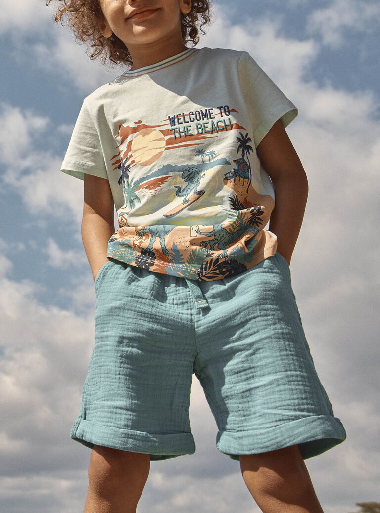 Short turquoise foncé en gaze de coton