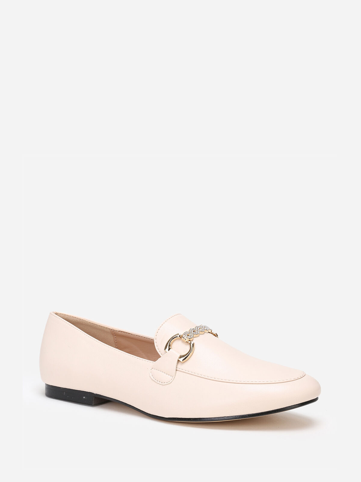 Mocassins à bride chaîne et strass- Beige