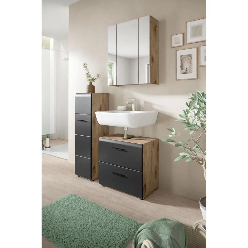 Hioshop Ice badkamer I24 zwart mat- eiken decor