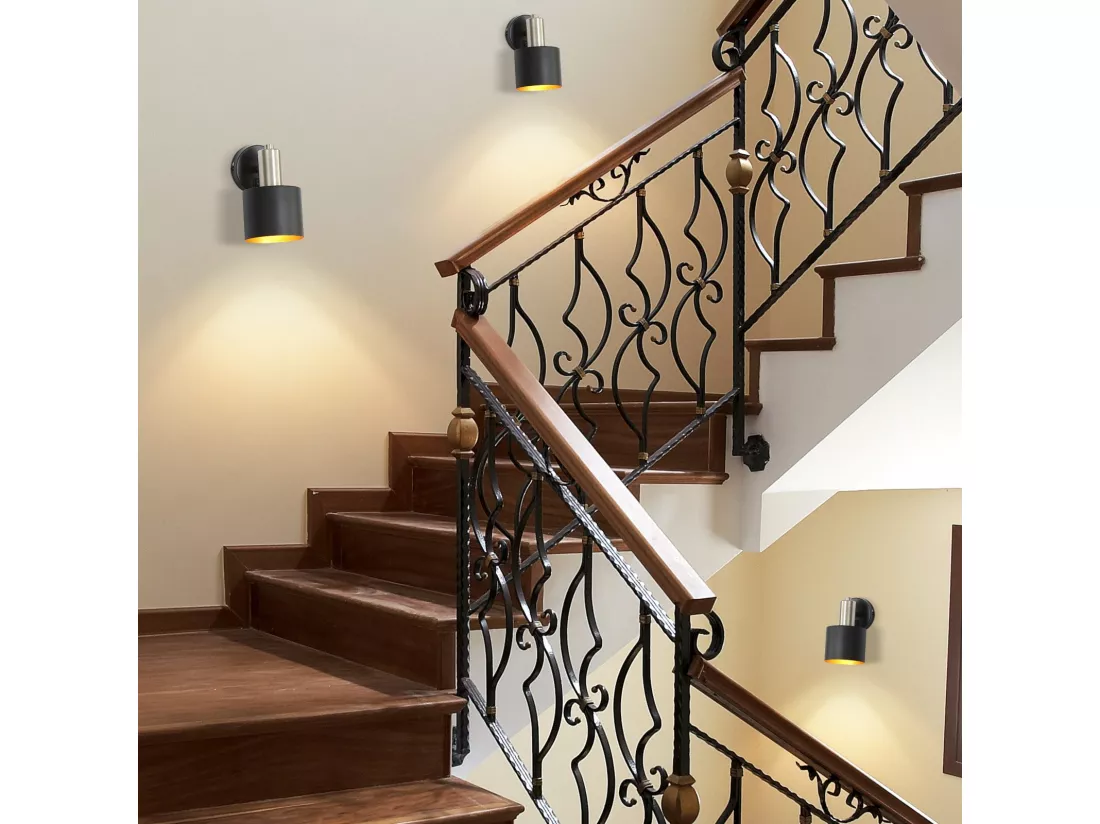 NETTLIFE Applique Murale Intérieur Spot Mural Vintage Noir 330° Pivotant E27 Petit Métal