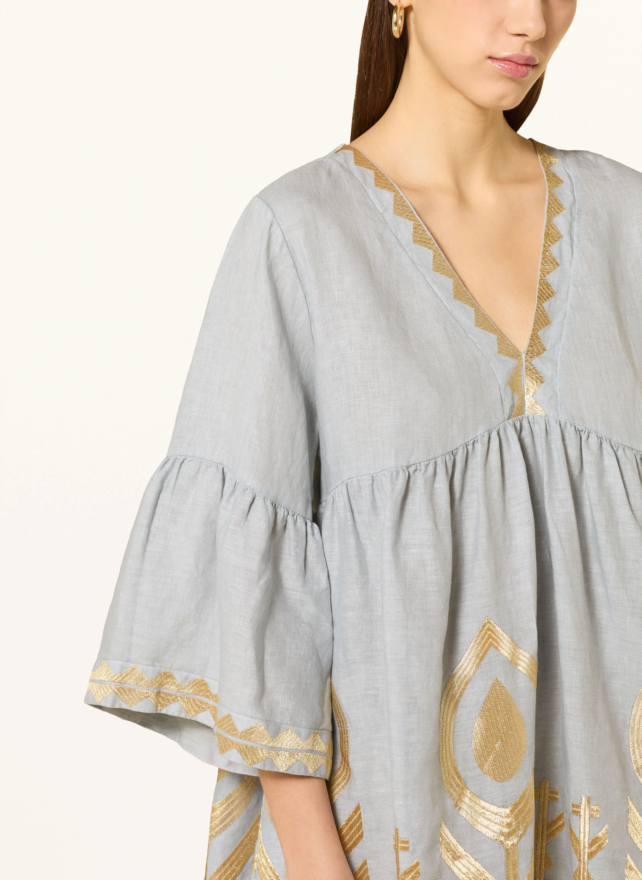 Greek Archaic Kori Strandkleid FEATHER aus Leinen mit 3/4-Arm