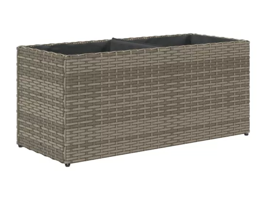 Jardinière avec 2 pots gris 72x30x32 cm résine tressée